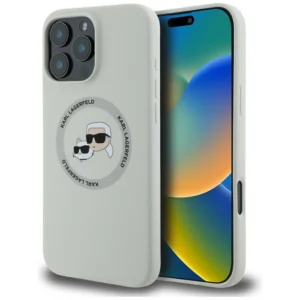 Karl Lagerfeld Silicone Double Heads And Circle MagSafe Case for iPhone 16 Pro Beigeeng