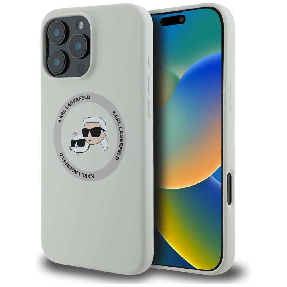Karl Lagerfeld Silicone Double Heads And Circle MagSafe Case for iPhone 16 Pro Beigeeng
