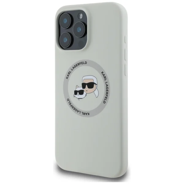 Karl Lagerfeld Silicone Double Heads And Circle MagSafe Case for iPhone 16 Pro Beigeeng