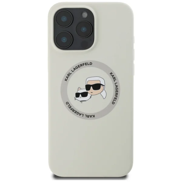 Karl Lagerfeld Silicone Double Heads And Circle MagSafe Case for iPhone 16 Pro Beigeeng