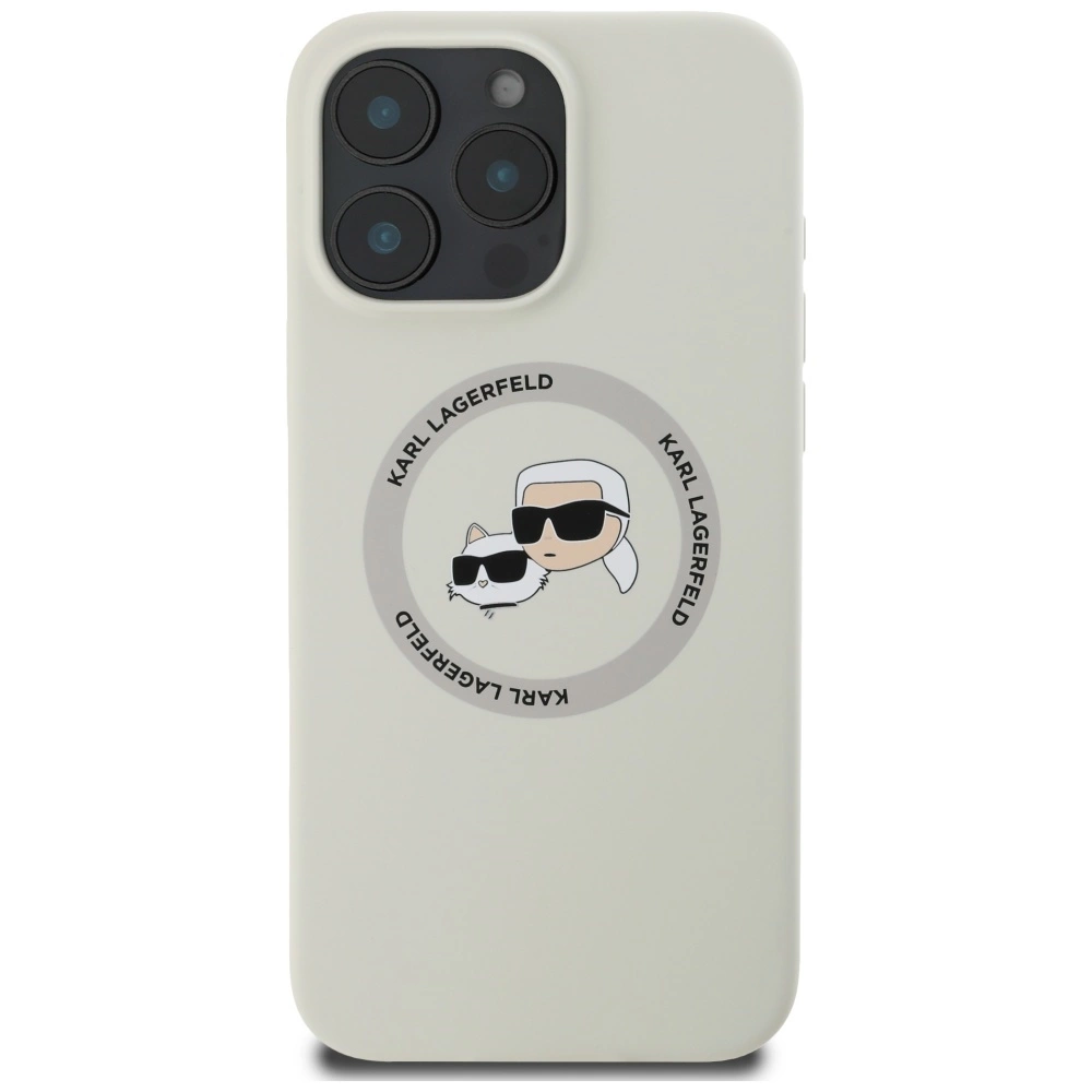 Karl Lagerfeld Silicone Double Heads And Circle MagSafe Case for iPhone 16 Pro Beigeeng