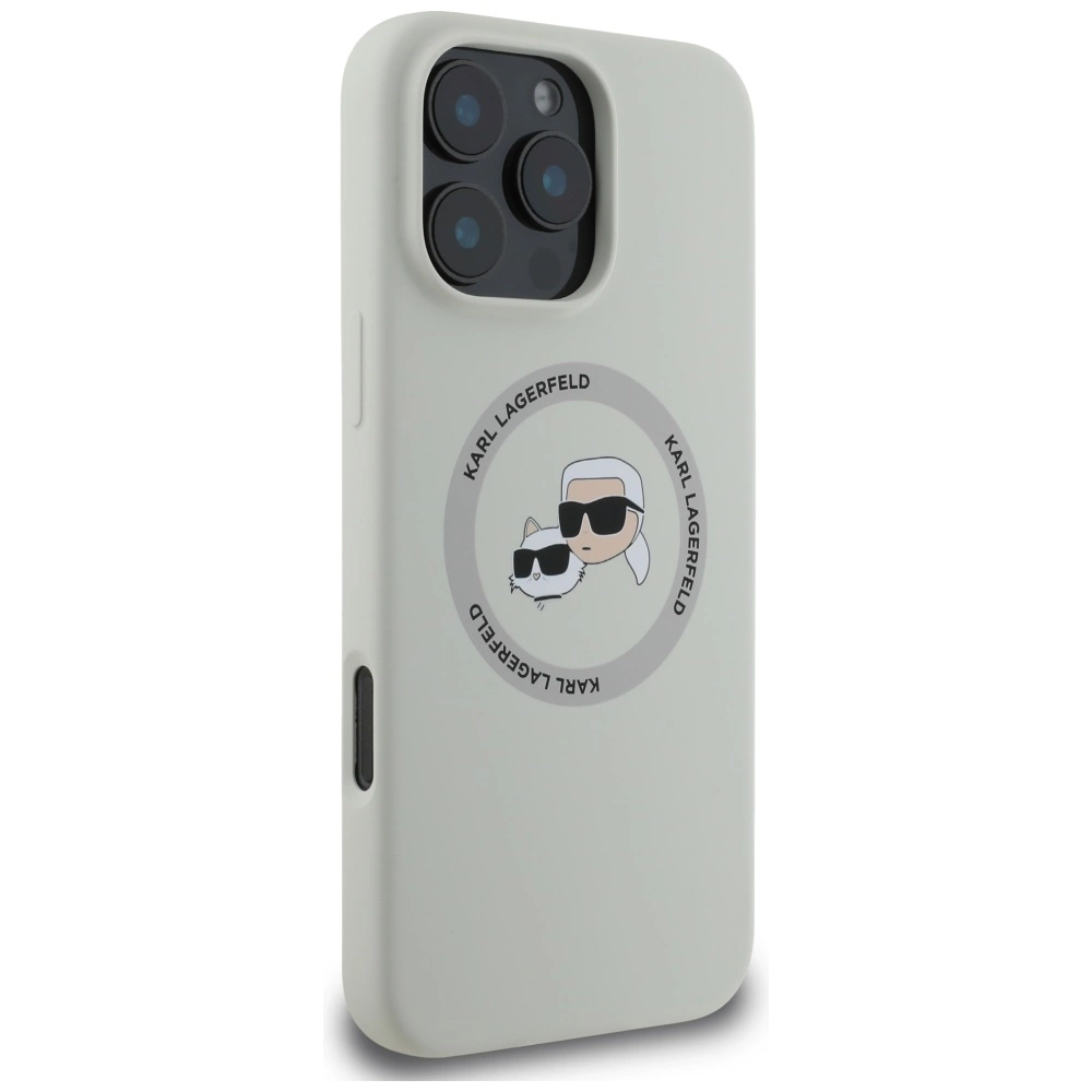 Karl Lagerfeld Silicone Double Heads And Circle MagSafe Case for iPhone 16 Pro Beigeeng