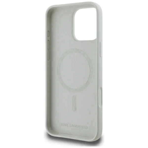 Karl Lagerfeld Silicone Double Heads And Circle MagSafe Case for iPhone 16 Pro Beigeeng