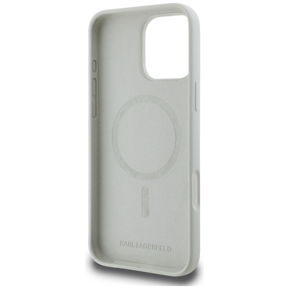 Karl Lagerfeld Silicone Double Heads And Circle MagSafe Case for iPhone 16 Pro Beigeeng
