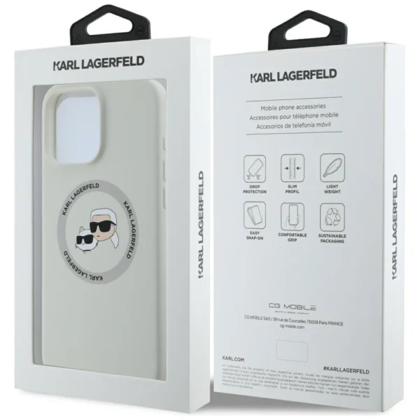 Karl Lagerfeld Silicone Double Heads And Circle MagSafe Case for iPhone 16 Pro Beigeeng