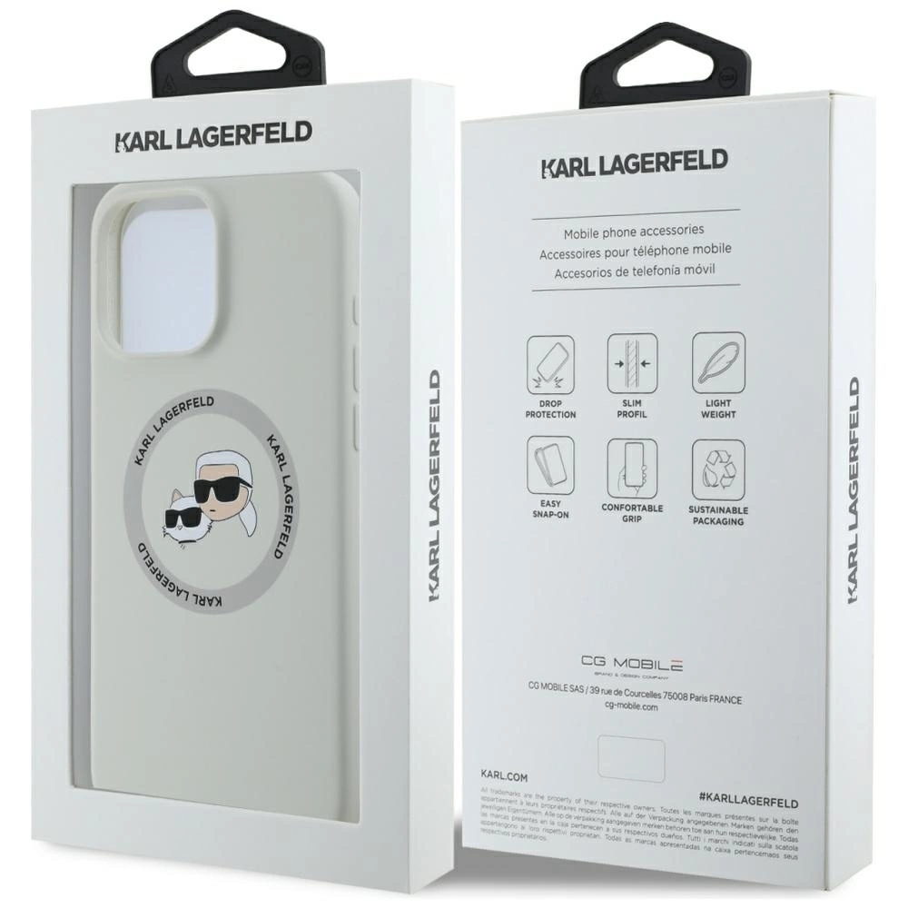 Karl Lagerfeld Silicone Double Heads And Circle MagSafe Case for iPhone 16 Pro Beigeeng