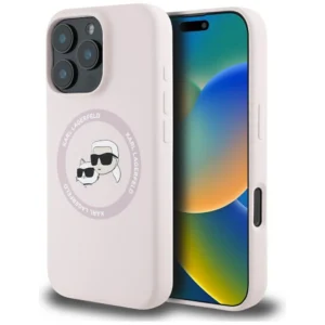 Karl Lagerfeld Silicone Double Heads And Circle MagSafe Case for iPhone 16 Pro Pinkeng