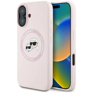Karl Lagerfeld Silicone Double Heads And Circle MagSafe Case for iPhone 16 Pinkeng