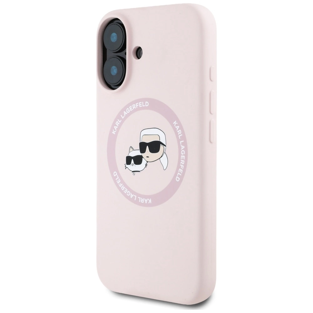 Karl Lagerfeld Silicone Double Heads And Circle MagSafe Case for iPhone 16 Pinkeng