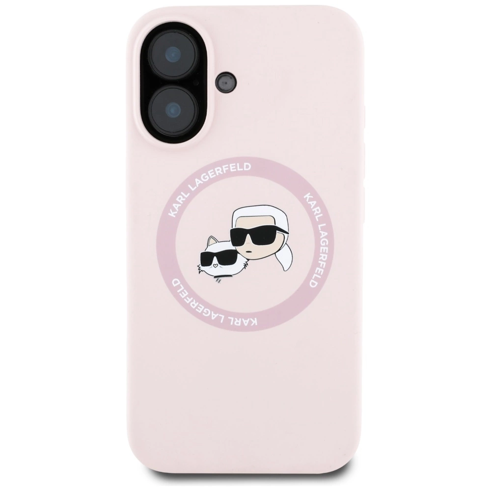 Karl Lagerfeld Silicone Double Heads And Circle MagSafe Case for iPhone 16 Pinkeng