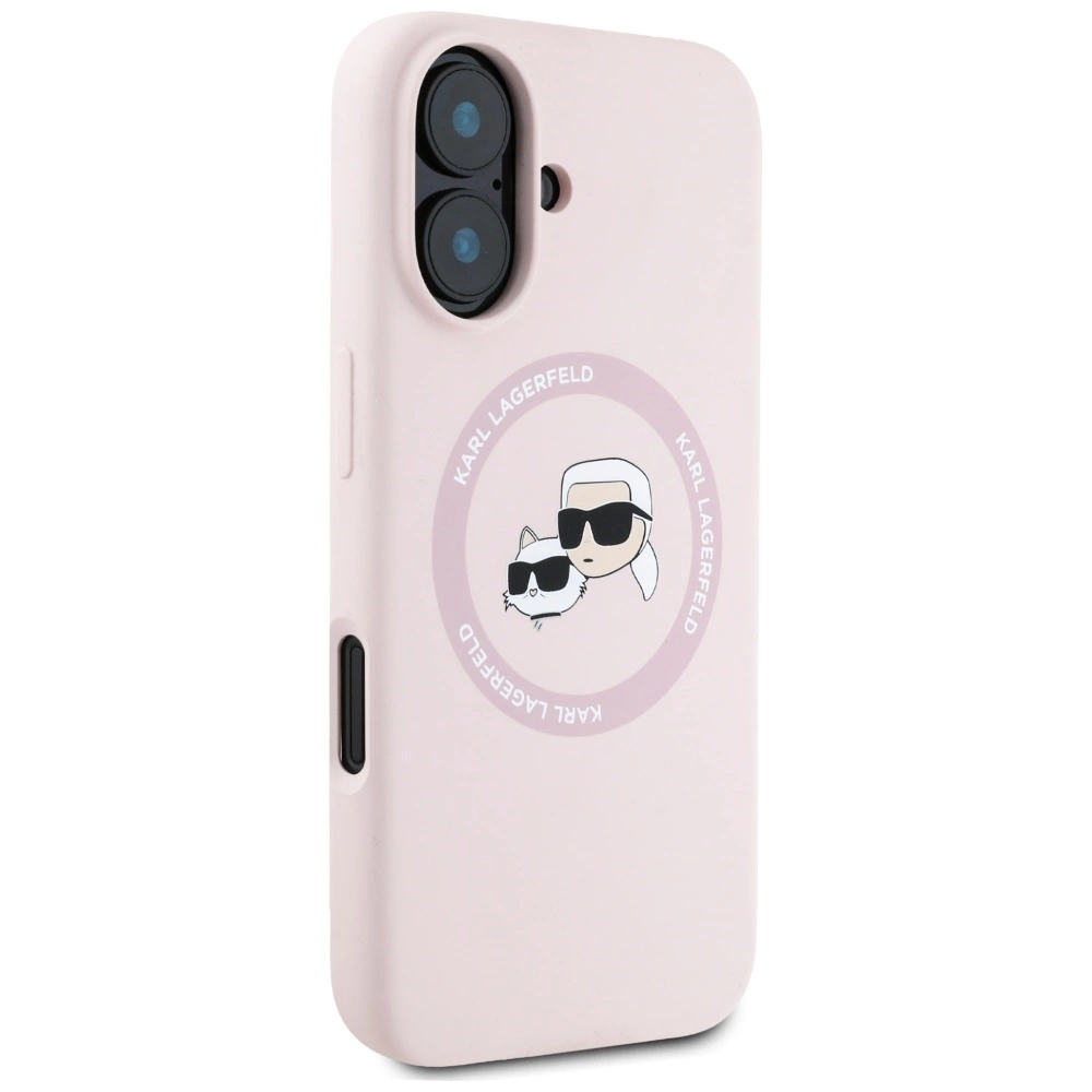 Karl Lagerfeld Silicone Double Heads And Circle MagSafe Case for iPhone 16 Pinkeng