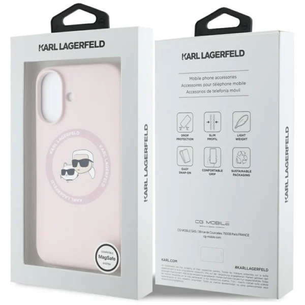 Karl Lagerfeld Silicone Double Heads And Circle MagSafe Case for iPhone 16 Pinkeng