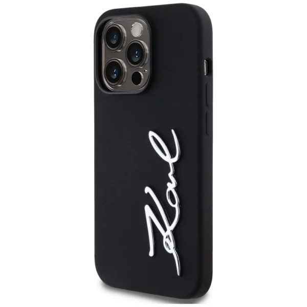 Karl Lagerfeld Silicone Metal Script Logo Case for iPhone 14 Pro Blackeng