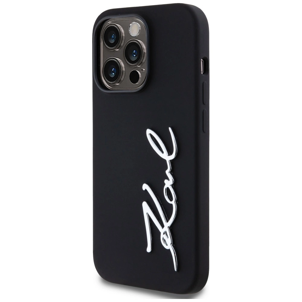Karl Lagerfeld Silicone Metal Script Logo Case for iPhone 14 Pro Blackeng