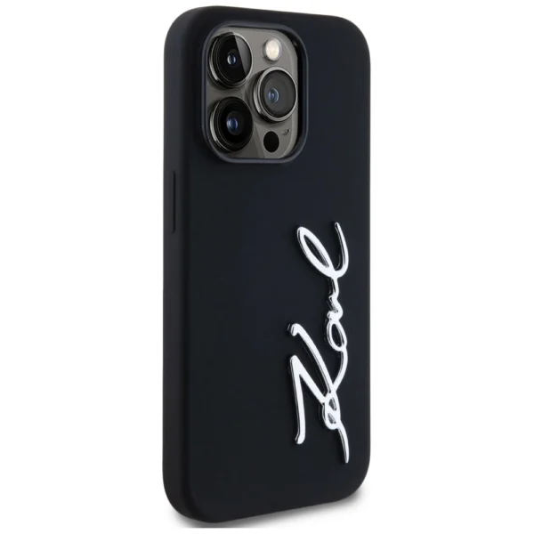 Karl Lagerfeld Silicone Metal Script Logo Case for iPhone 14 Pro Blackeng