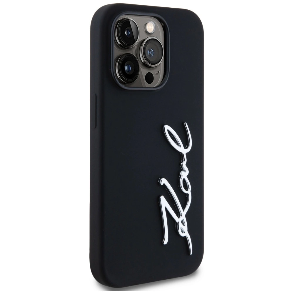 Karl Lagerfeld Silicone Metal Script Logo Case for iPhone 14 Pro Blackeng