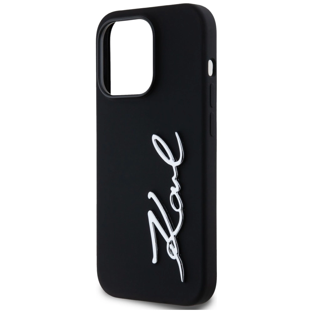 Karl Lagerfeld Silicone Metal Script Logo Case for iPhone 14 Pro Blackeng