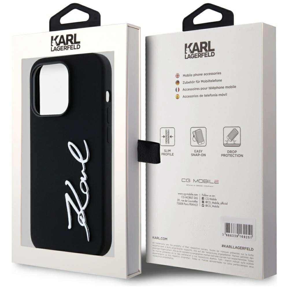 Karl Lagerfeld Silicone Metal Script Logo Case for iPhone 14 Pro Blackeng