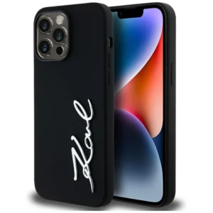 Karl Lagerfeld Silicone Metal Script Logo Case for iPhone 14 Pro Max Blackeng