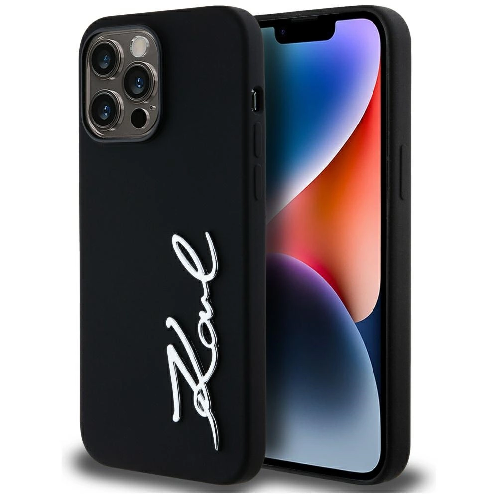 Karl Lagerfeld Silicone Metal Script Logo Case for iPhone 14 Pro Max Blackeng