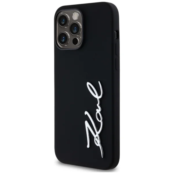 Karl Lagerfeld Silicone Metal Script Logo Case for iPhone 14 Pro Max Blackeng