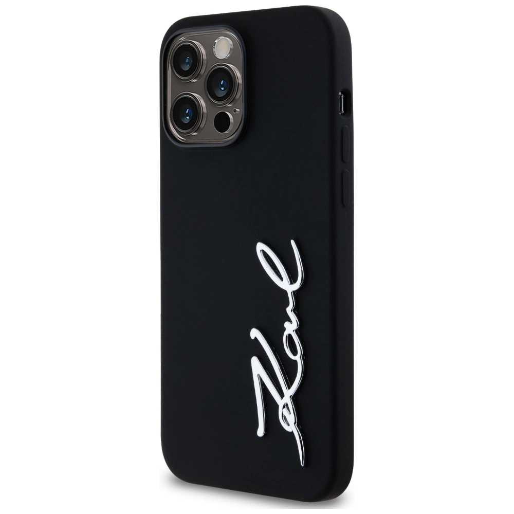 Karl Lagerfeld Silicone Metal Script Logo Case for iPhone 14 Pro Max Blackeng