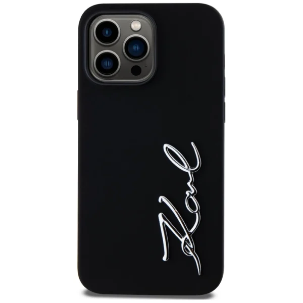 Karl Lagerfeld Silicone Metal Script Logo Case for iPhone 14 Pro Max Blackeng