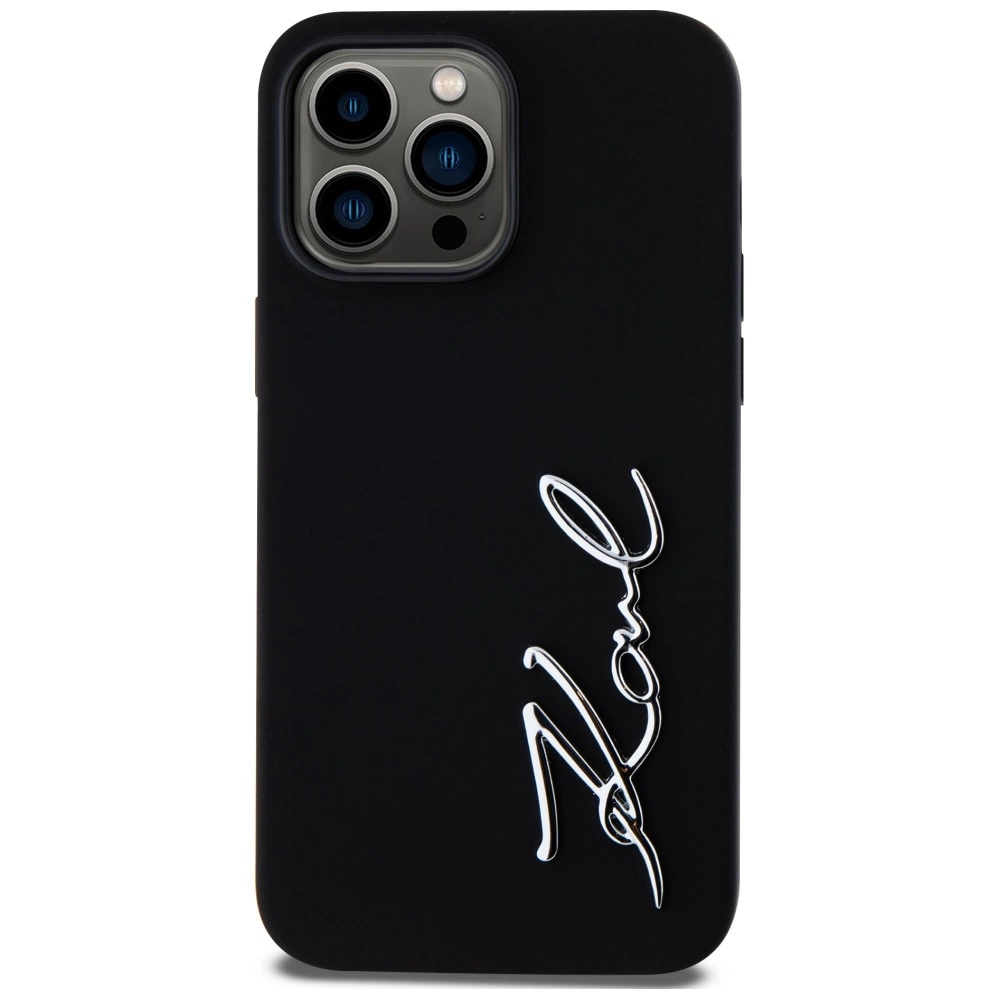 Karl Lagerfeld Silicone Metal Script Logo Case for iPhone 14 Pro Max Blackeng