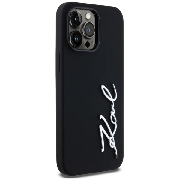 Karl Lagerfeld Silicone Metal Script Logo Case for iPhone 14 Pro Max Blackeng