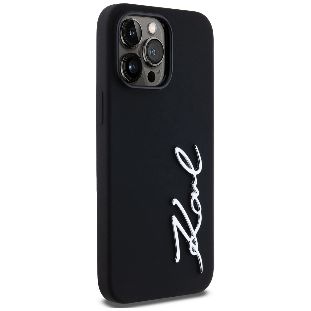 Karl Lagerfeld Silicone Metal Script Logo Case for iPhone 14 Pro Max Blackeng