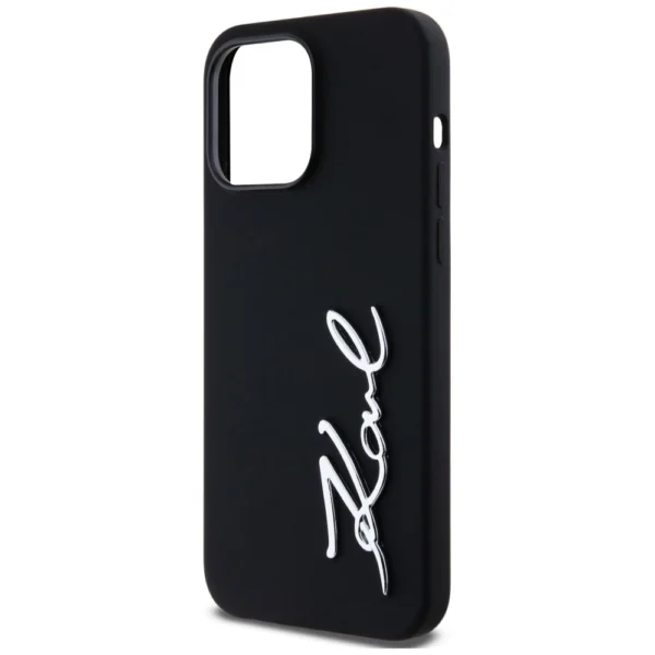 Karl Lagerfeld Silicone Metal Script Logo Case for iPhone 14 Pro Max Blackeng
