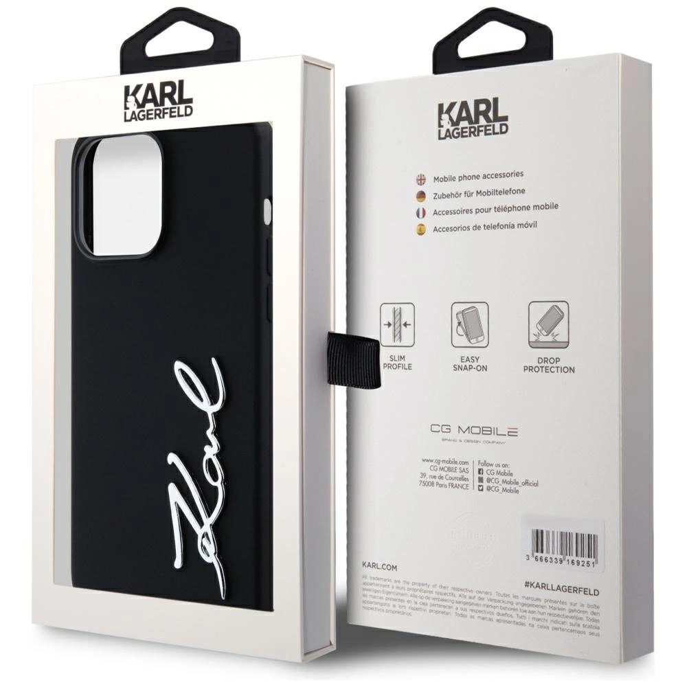 Karl Lagerfeld Silicone Metal Script Logo Case for iPhone 14 Pro Max Blackeng
