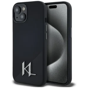 Karl Lagerfeld Silicone Shadow Metal Initial MagSafe Case for iPhone 15 Blackeng