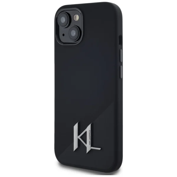 Karl Lagerfeld Silicone Shadow Metal Initial MagSafe Case for iPhone 15 Blackeng
