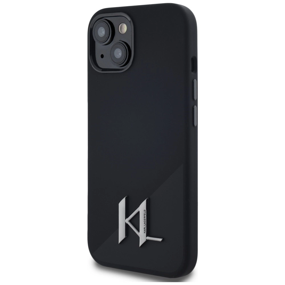 Karl Lagerfeld Silicone Shadow Metal Initial MagSafe Case for iPhone 15 Blackeng