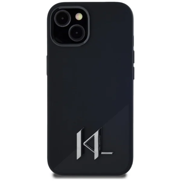 Karl Lagerfeld Silicone Shadow Metal Initial MagSafe Case for iPhone 15 Blackeng
