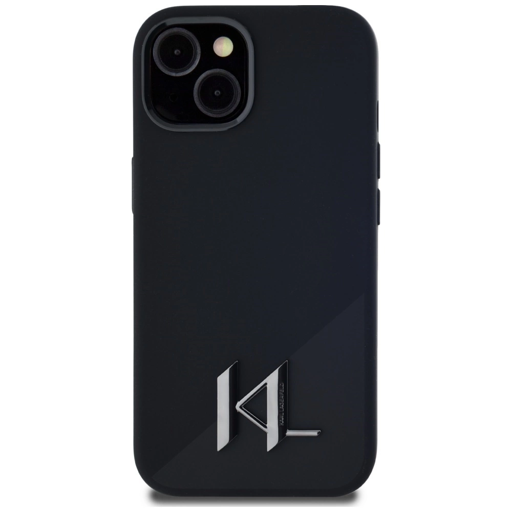 Karl Lagerfeld Silicone Shadow Metal Initial MagSafe Case for iPhone 15 Blackeng
