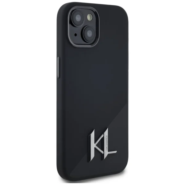 Karl Lagerfeld Silicone Shadow Metal Initial MagSafe Case for iPhone 15 Blackeng