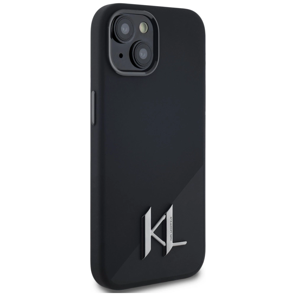 Karl Lagerfeld Silicone Shadow Metal Initial MagSafe Case for iPhone 15 Blackeng