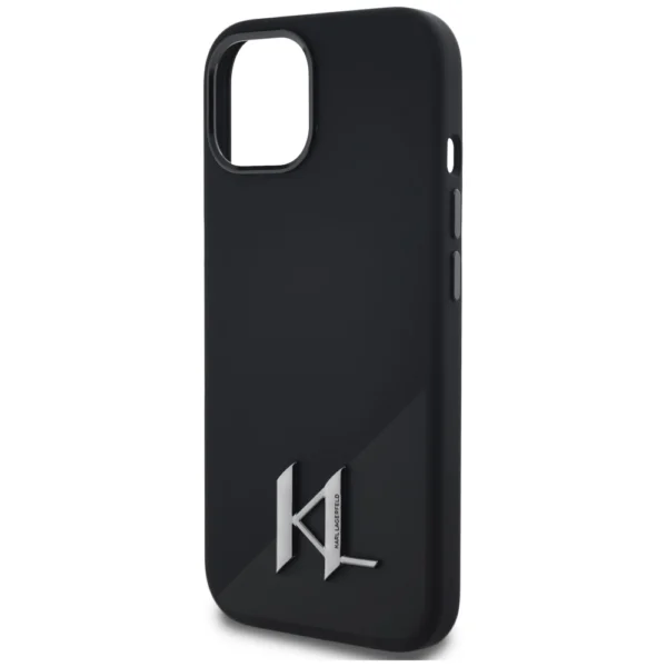 Karl Lagerfeld Silicone Shadow Metal Initial MagSafe Case for iPhone 15 Blackeng