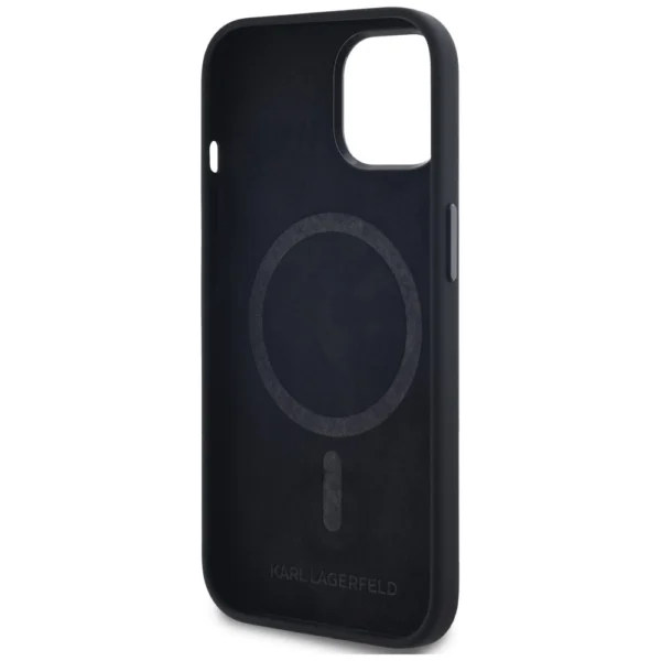 Karl Lagerfeld Silicone Shadow Metal Initial MagSafe Case for iPhone 15 Blackeng