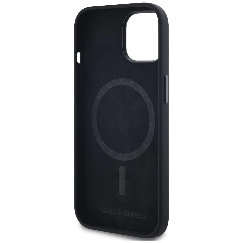 Karl Lagerfeld Silicone Shadow Metal Initial MagSafe Case for iPhone 15 Blackeng