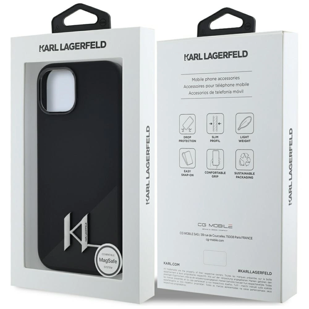 Karl Lagerfeld Silicone Shadow Metal Initial MagSafe Case for iPhone 15 Blackeng