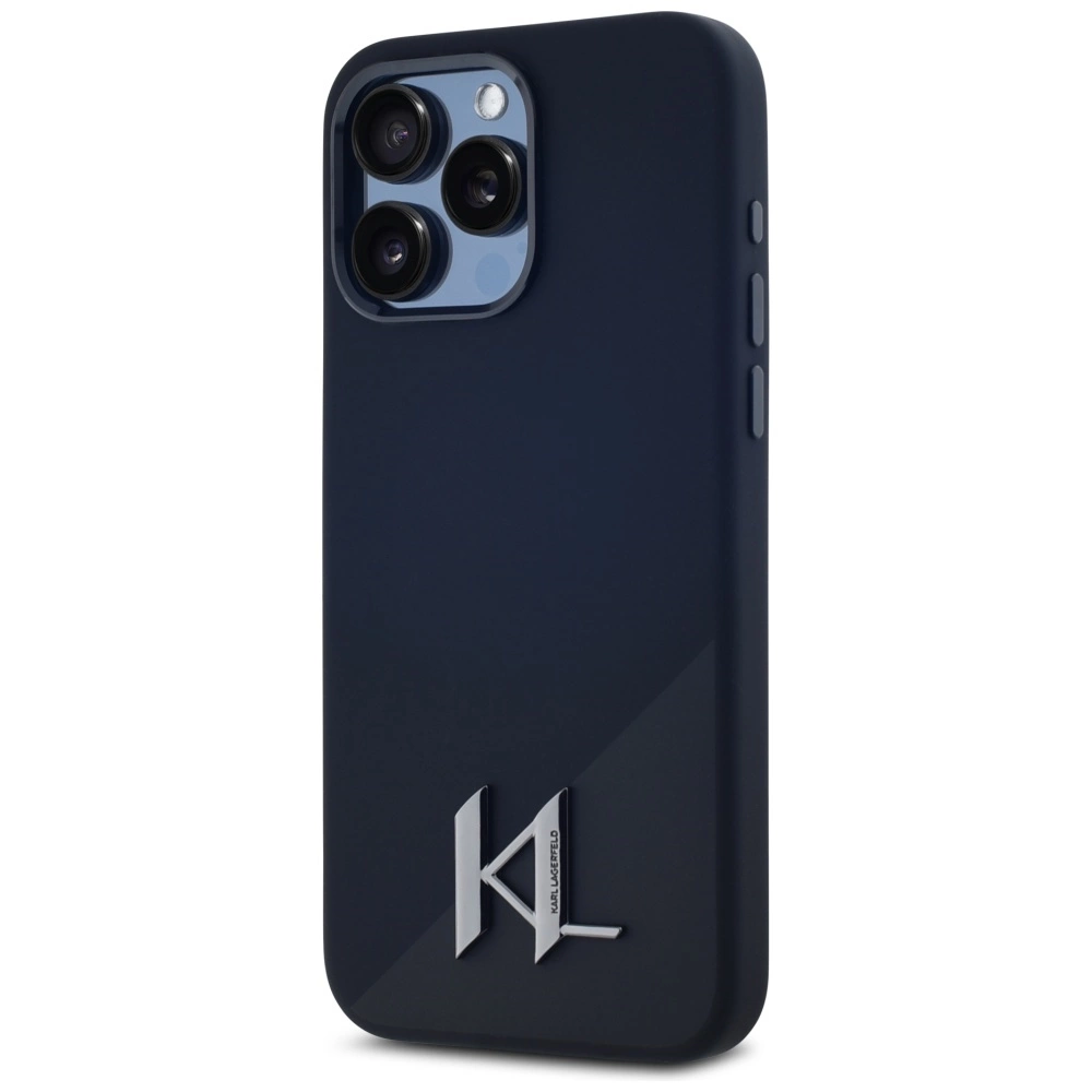Karl Lagerfeld Silicone Shadow Metal Initial MagSafe Case for iPhone 15 Pro Blackeng