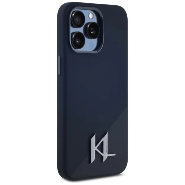 Karl Lagerfeld Silicone Shadow Metal Initial MagSafe Case for iPhone 15 Pro Blackeng