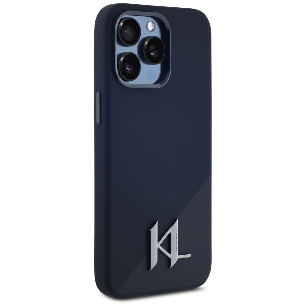 Karl Lagerfeld Silicone Shadow Metal Initial MagSafe Case for iPhone 15 Pro Blackeng