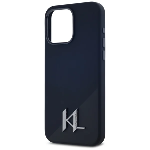 Karl Lagerfeld Silicone Shadow Metal Initial MagSafe Case for iPhone 15 Pro Blackeng