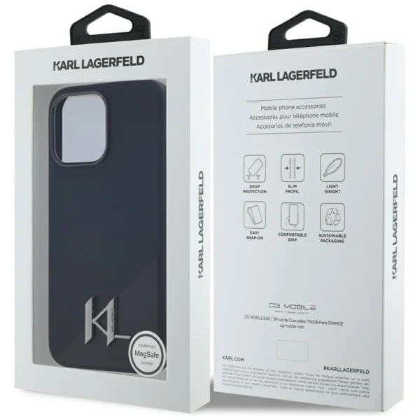 Karl Lagerfeld Silicone Shadow Metal Initial MagSafe Case for iPhone 15 Pro Blackeng