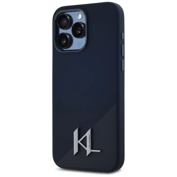 Karl Lagerfeld Silicone Shadow Metal Initial MagSafe Case for iPhone 15 Pro Max Blackeng