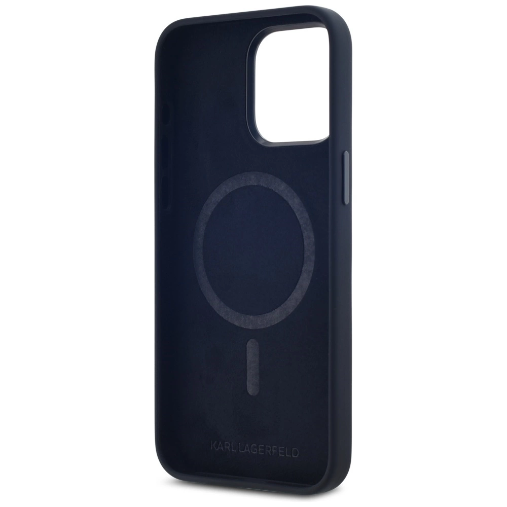 Karl Lagerfeld Silicone Shadow Metal Initial MagSafe Case for iPhone 15 Pro Max Blackeng